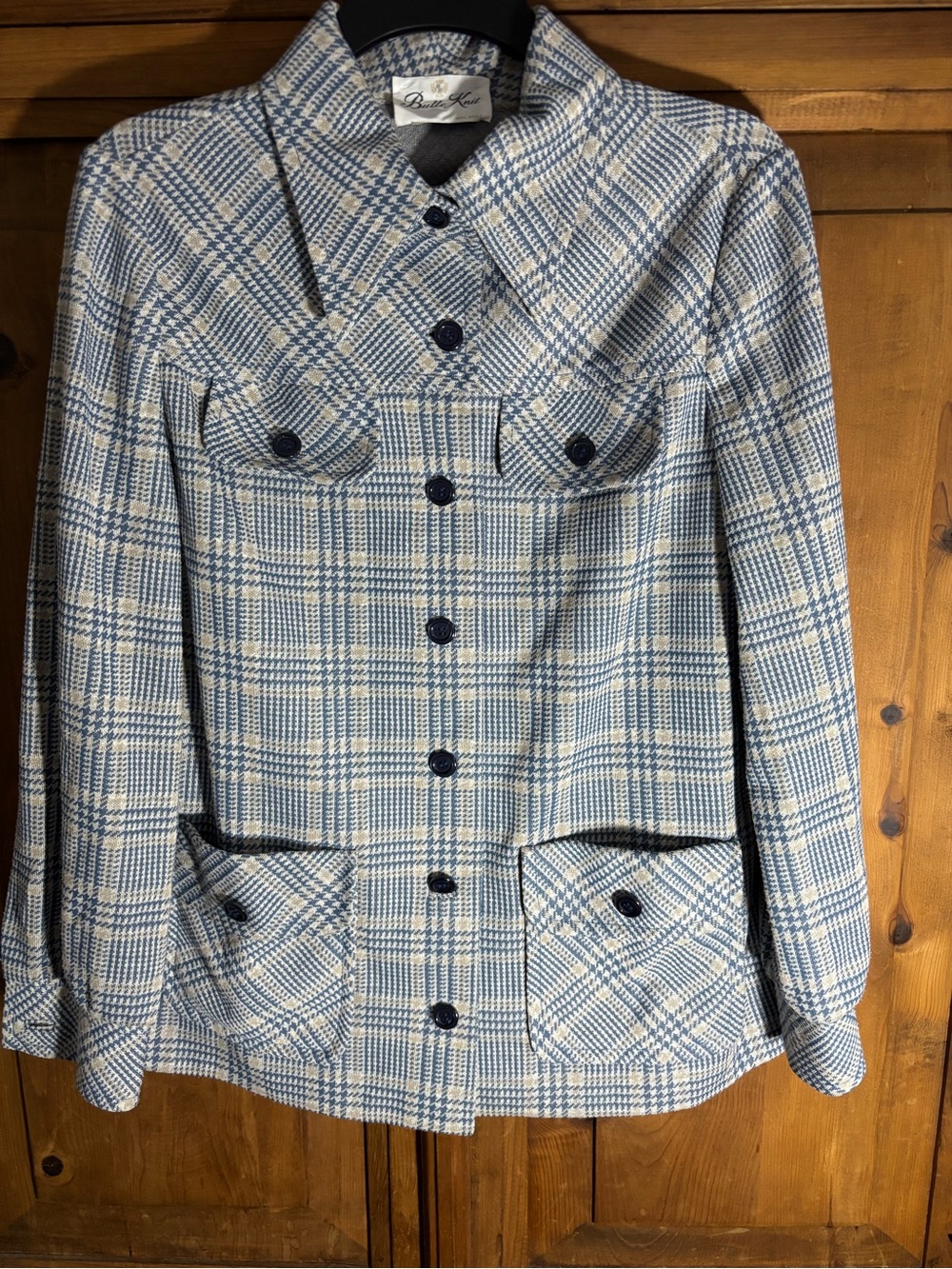 Vintage Blue & White Plaid Women's Dagger Collar Jacket by Butte Knit